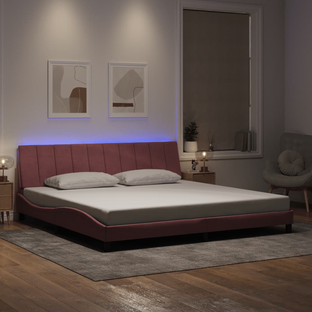 Giroletto con LED senza Materasso-Struttura Letto con LED Hanko Rosa 200x200 cm in Velluto