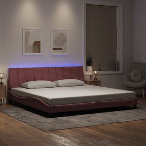 Giroletto con LED senza Materasso-Struttura Letto con LED Hanko Rosa 200x200 cm in Velluto