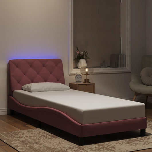 Giroletto con LED senza Materasso-Struttura Letto Rosa 80x200 cm in Velluto