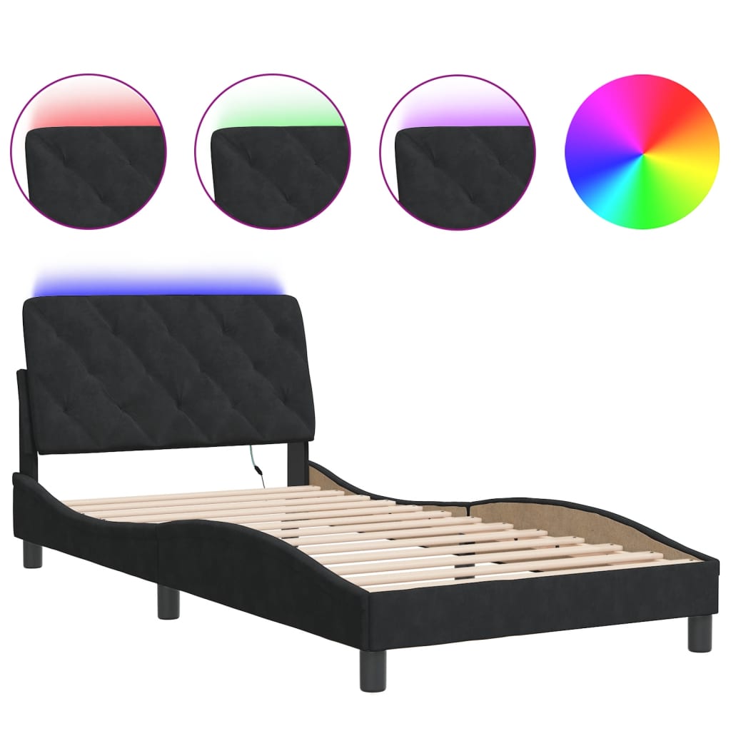 Giroletto con LED senza Materasso-Struttura Letto Nero 100x200 cm in Velluto
