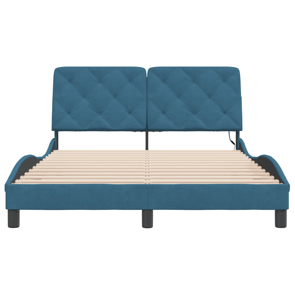 Giroletto con LED senza Materasso-Struttura Letto Blu 140x190 cm in Velluto