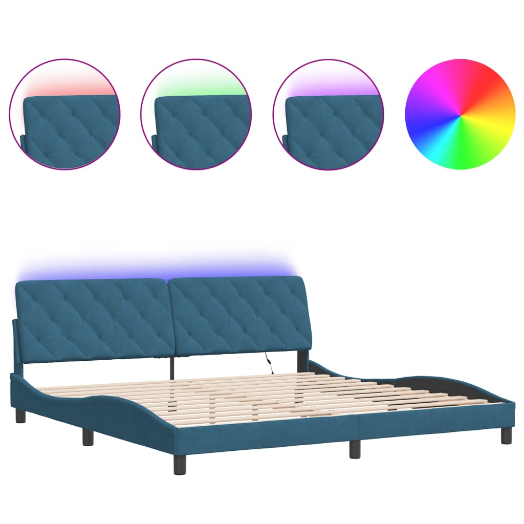 Giroletto con LED senza Materasso-Struttura Letto Blu 200x200 cm in Velluto