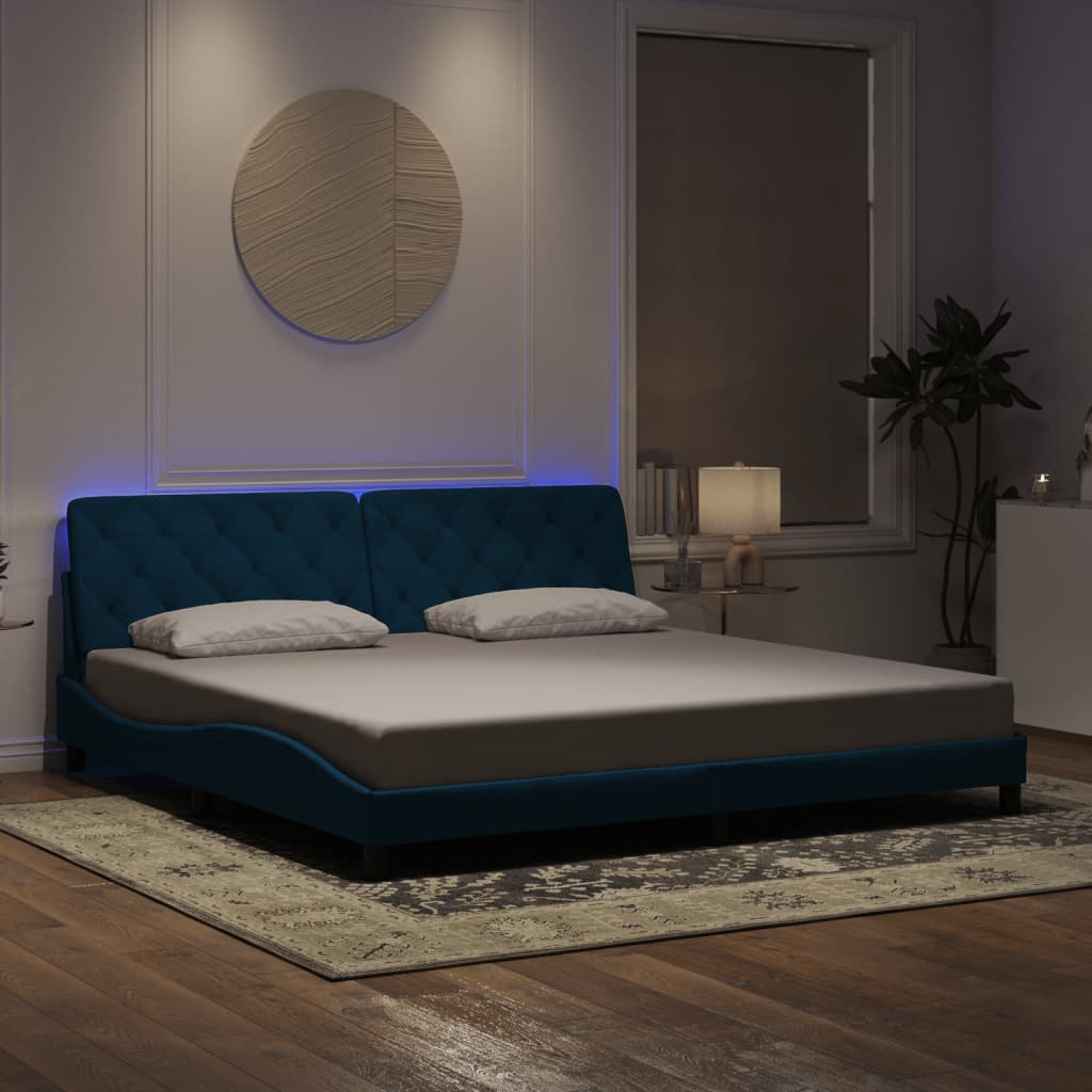 Giroletto con LED senza Materasso-Struttura Letto Blu 200x200 cm in Velluto