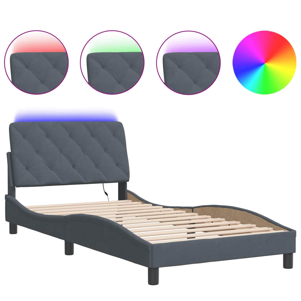 Giroletto con LED senza Materasso Grigio Scuro 100x203 cm in Velluto 3213882
