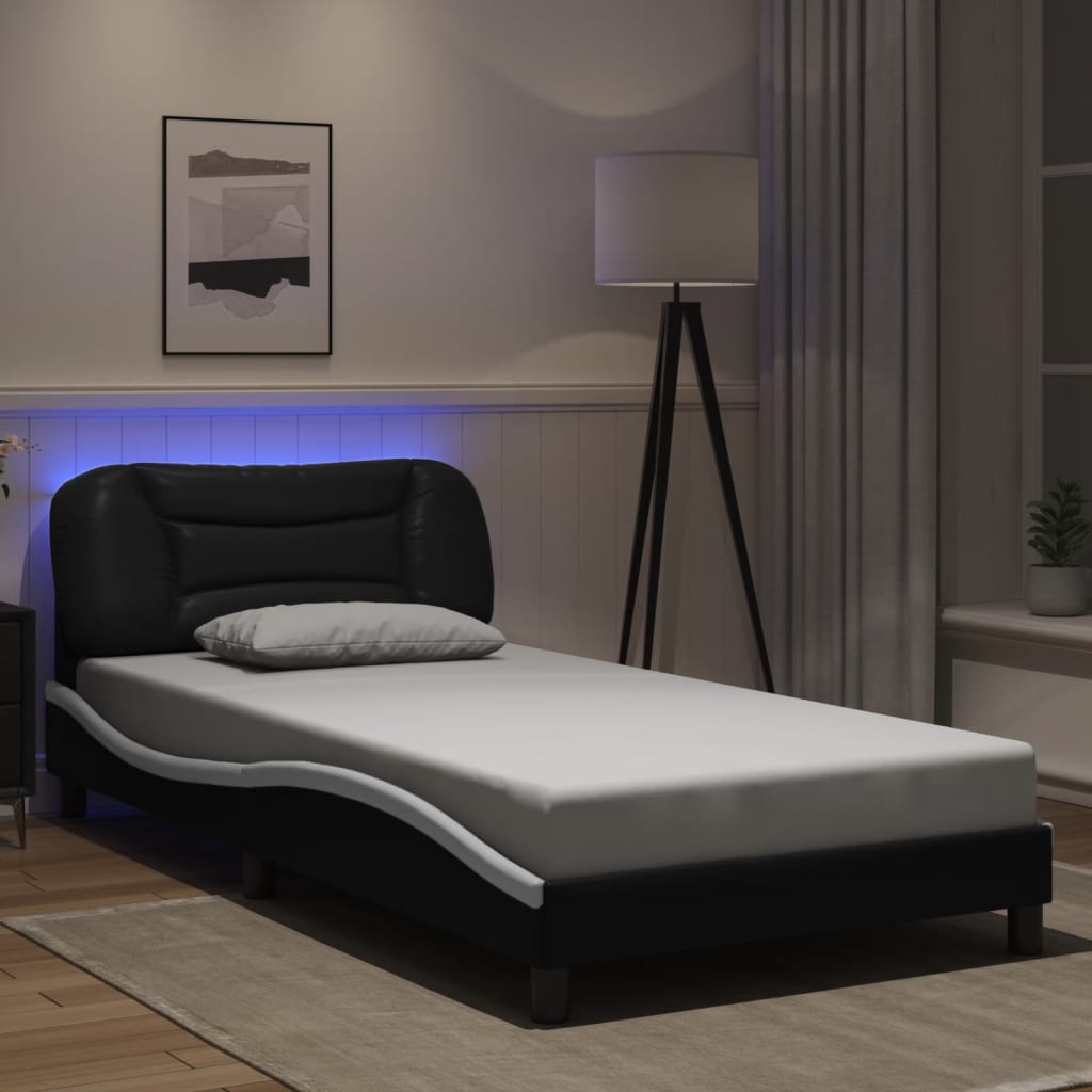 Giroletto con LED senza Materasso-Struttura Letto Hvar Nero e Bianco 100x200 cm