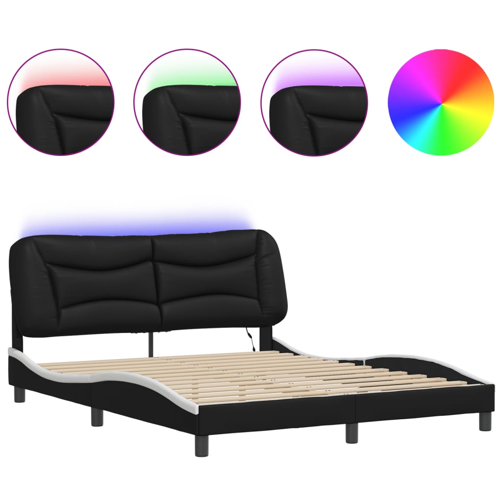 Giroletto con LED senza Materasso-Struttura Letto Hvar Nero e Bianco 160x200 cm