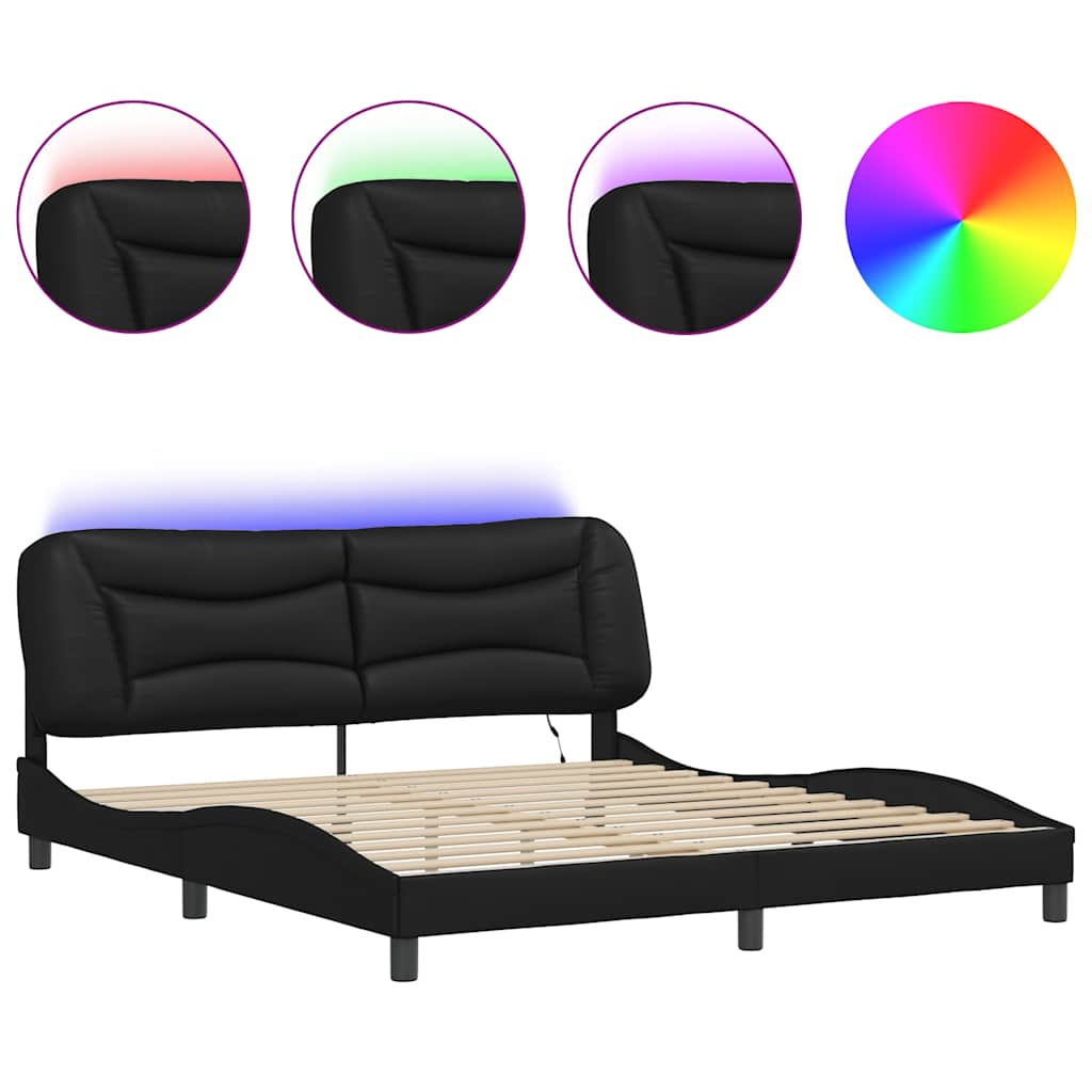Giroletto con LED senza Materasso-Struttura Letto Hvar Nero 180x200 cm