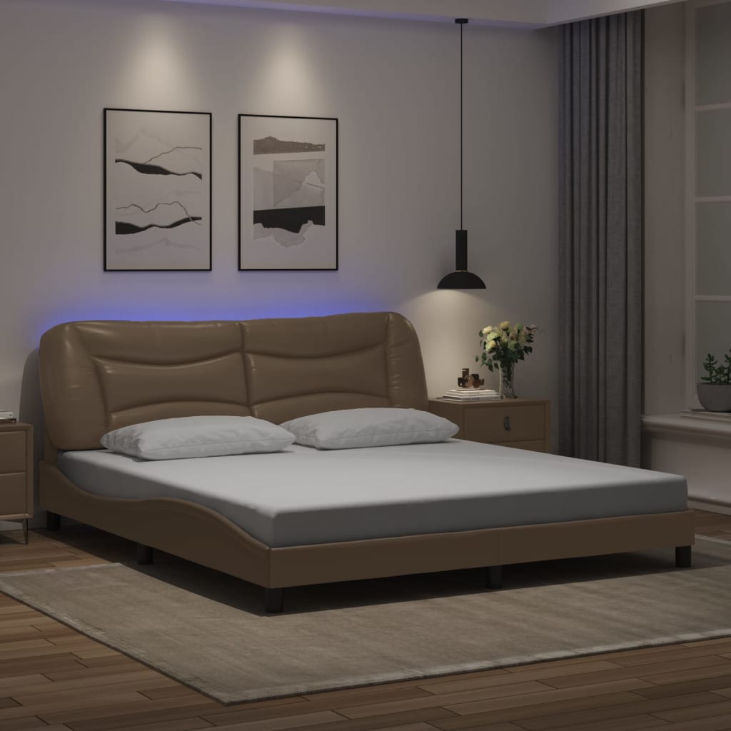 vidaXL Giroletto con Luci LED Cappuccino 180x200 cm in Similpelle