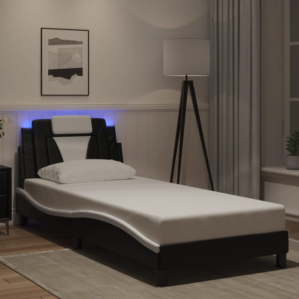 Giroletto Viana con LED senza Materasso-Struttura Letto Nero e Bianco 80x200 cm