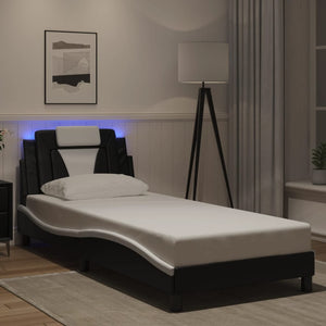 Giroletto Viana con LED senza Materasso-Struttura Letto Nero e Bianco 80x200 cm