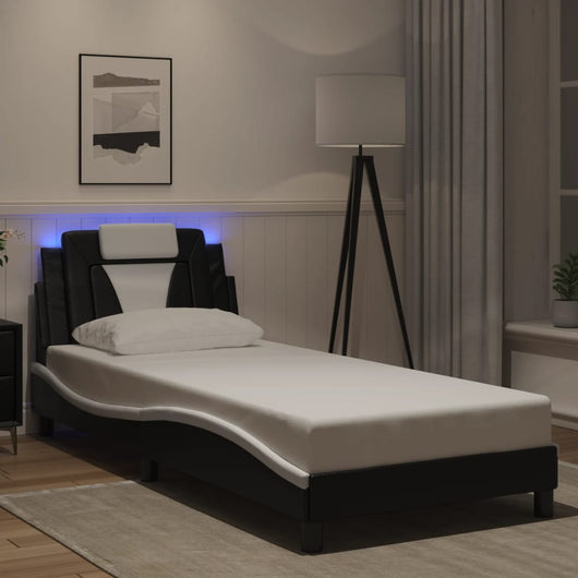Giroletto Viana con LED senza Materasso-Struttura Letto Nero e Bianco 80x200 cm