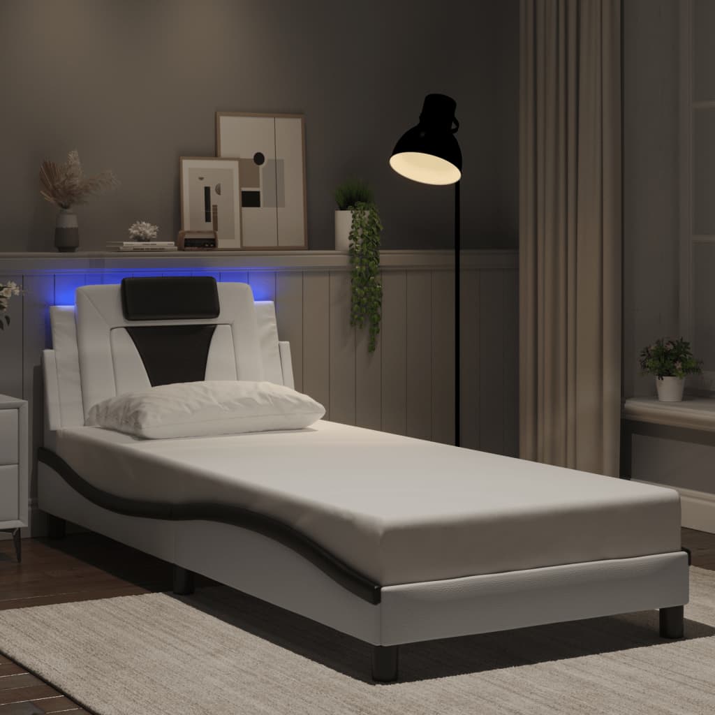 Giroletto Viana con LED senza Materasso-Struttura Letto Bianco e Nero 80x200 cm