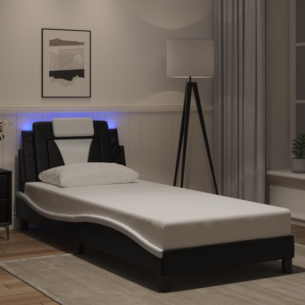 Giroletto Viana con LED senza Materasso-Struttura Letto Nero e Bianco 90x190 cm
