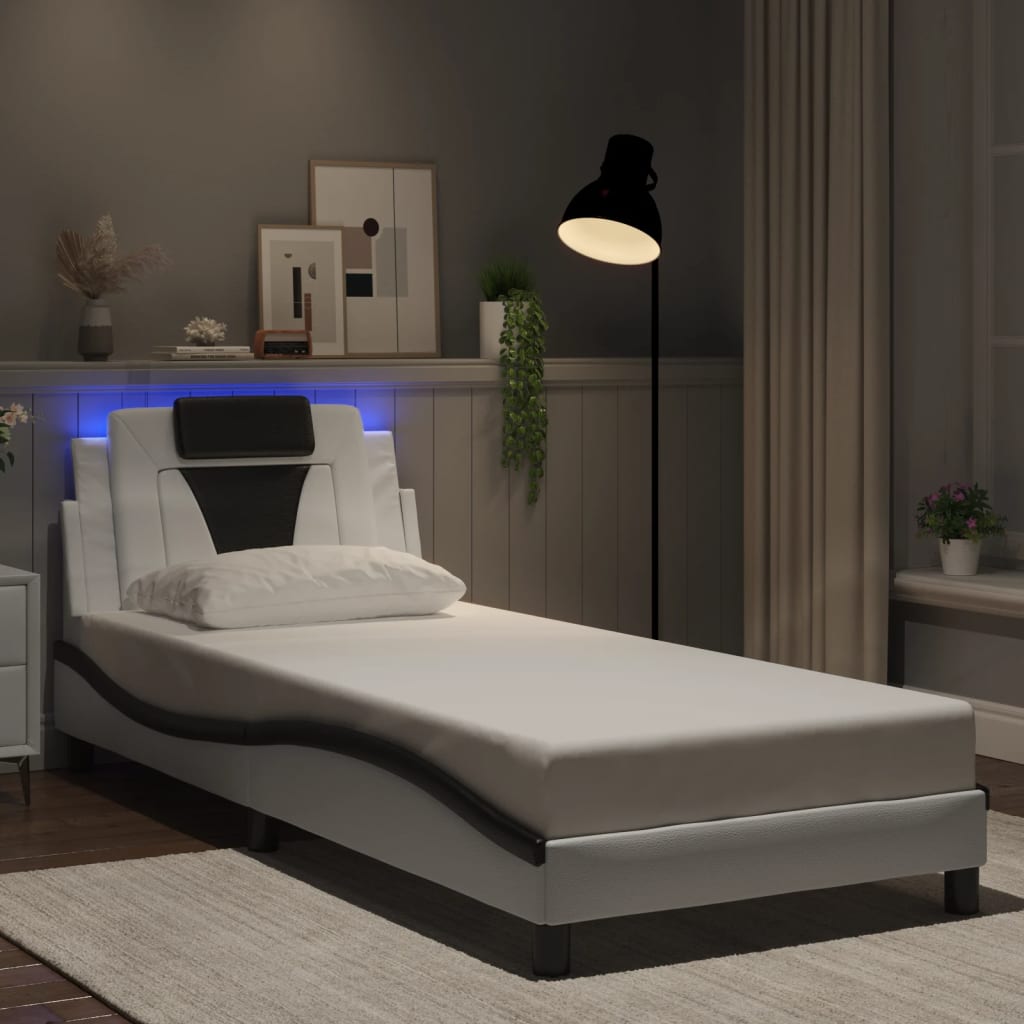 Giroletto Viana con LED senza Materasso-Struttura Letto Bianco e Nero 90x190 cm