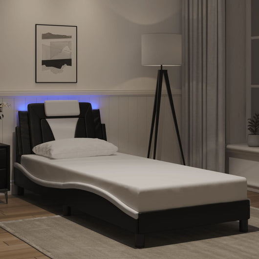 Giroletto Viana con LED senza Materasso-Struttura Letto Nero e Bianco 90x200 cm