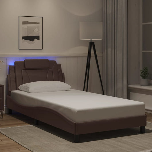 Giroletto Viana con LED senza Materasso-Struttura Letto Marrone 100x200 cm