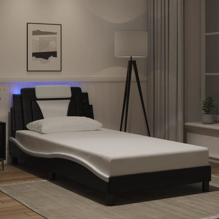 Giroletto Viana con LED senza Materasso-Struttura Letto Nero e Bianco 100x200 cm
