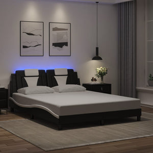 Giroletto Viana con LED senza Materasso-Struttura Letto Nero e Bianco 160x200 cm