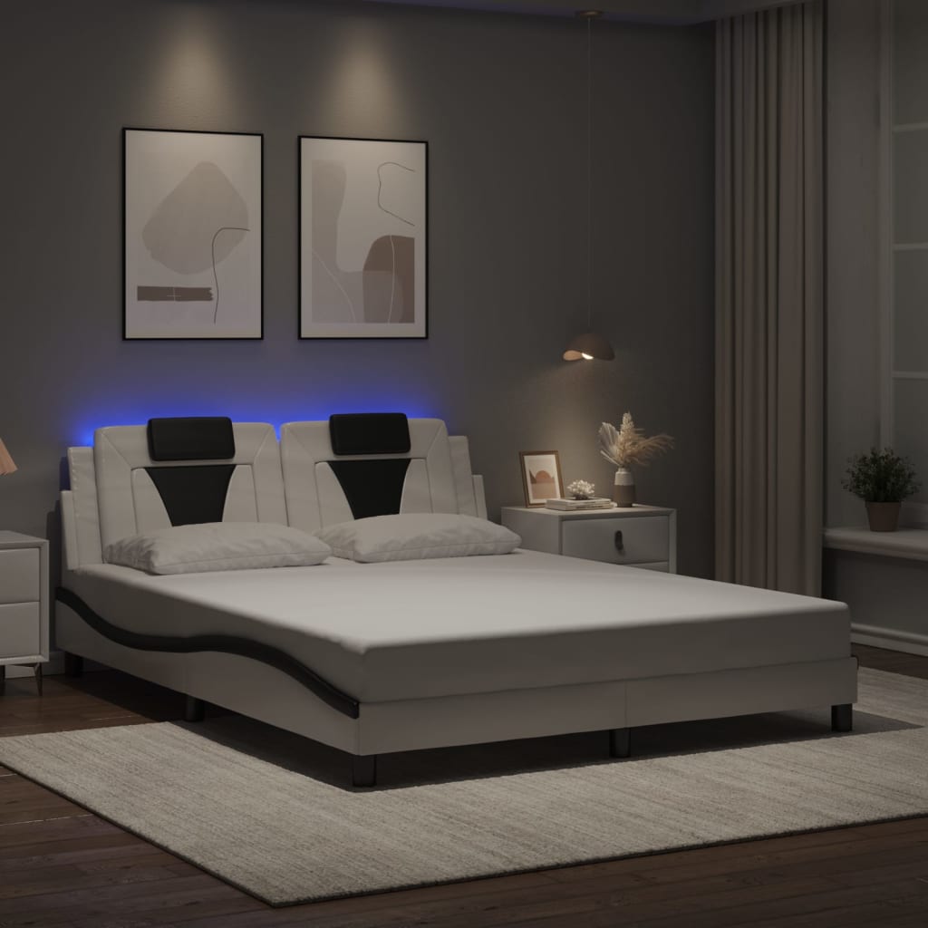 Giroletto Viana con LED senza Materasso-Struttura Letto Bianco e Nero 160x200 cm