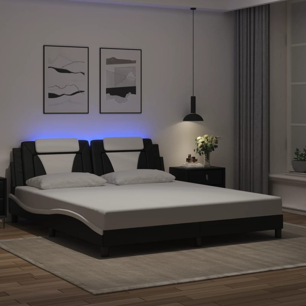 Giroletto Viana con LED senza Materasso Nero e Bianco 180x200 cm 3214041