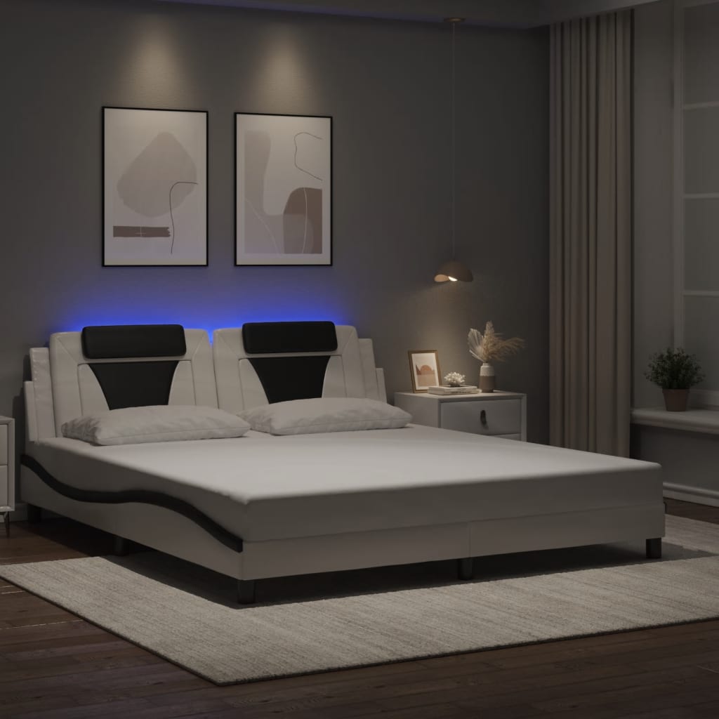 Giroletto Viana con LED senza Materasso-Struttura Letto Bianco e Nero 180x200 cm