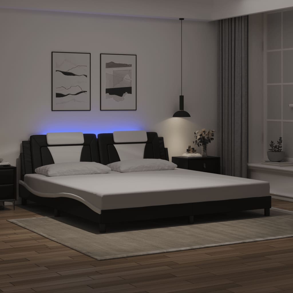 Giroletto Viana con LED senza Materasso-Struttura Letto Nero e Bianco 200x200 cm