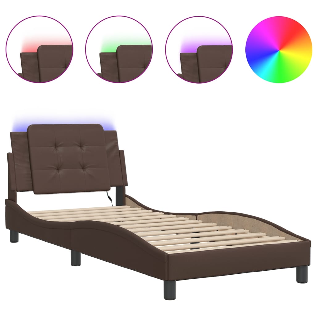 Giroletto con LED senza Materasso-Struttura Letto con LED Zadar Marrone 80x200 cm