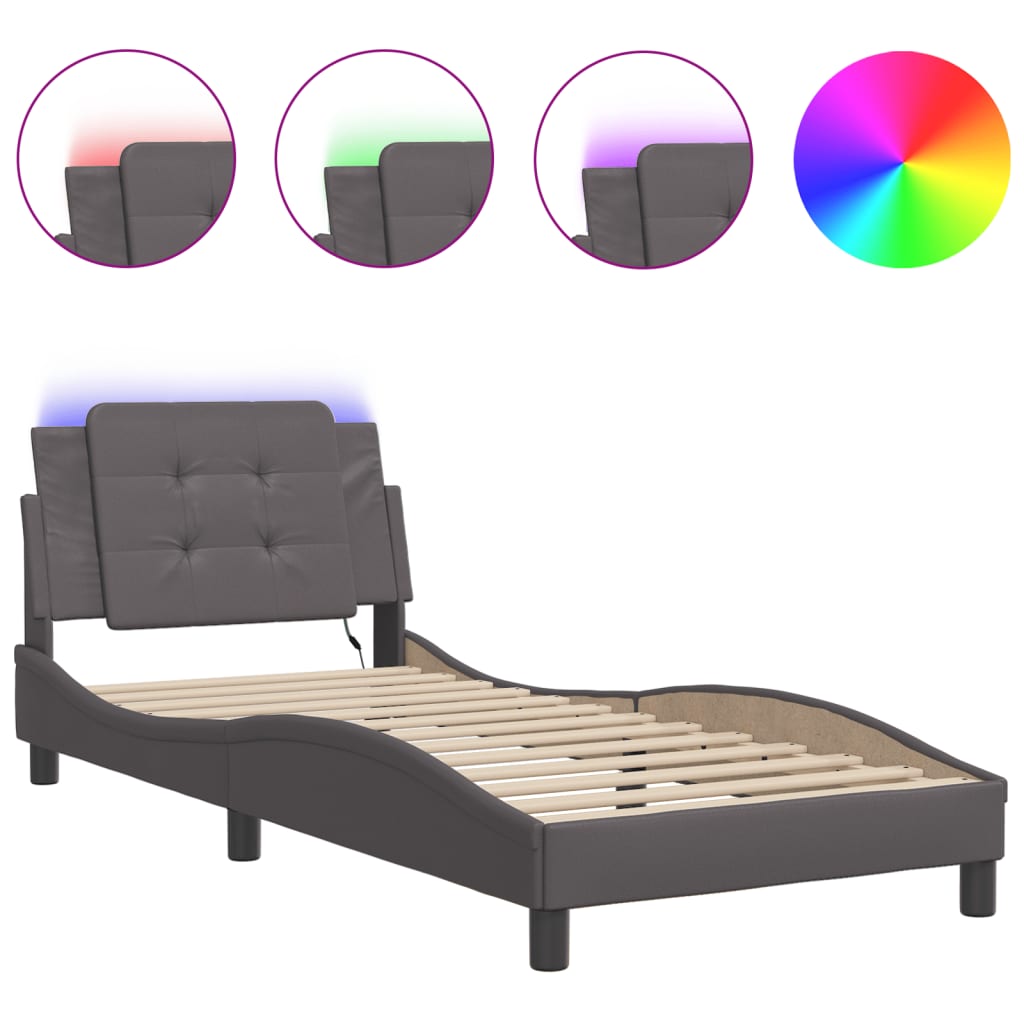 Giroletto con LED senza Materasso-Struttura Letto con LED Zadar Grigio 90x190 cm