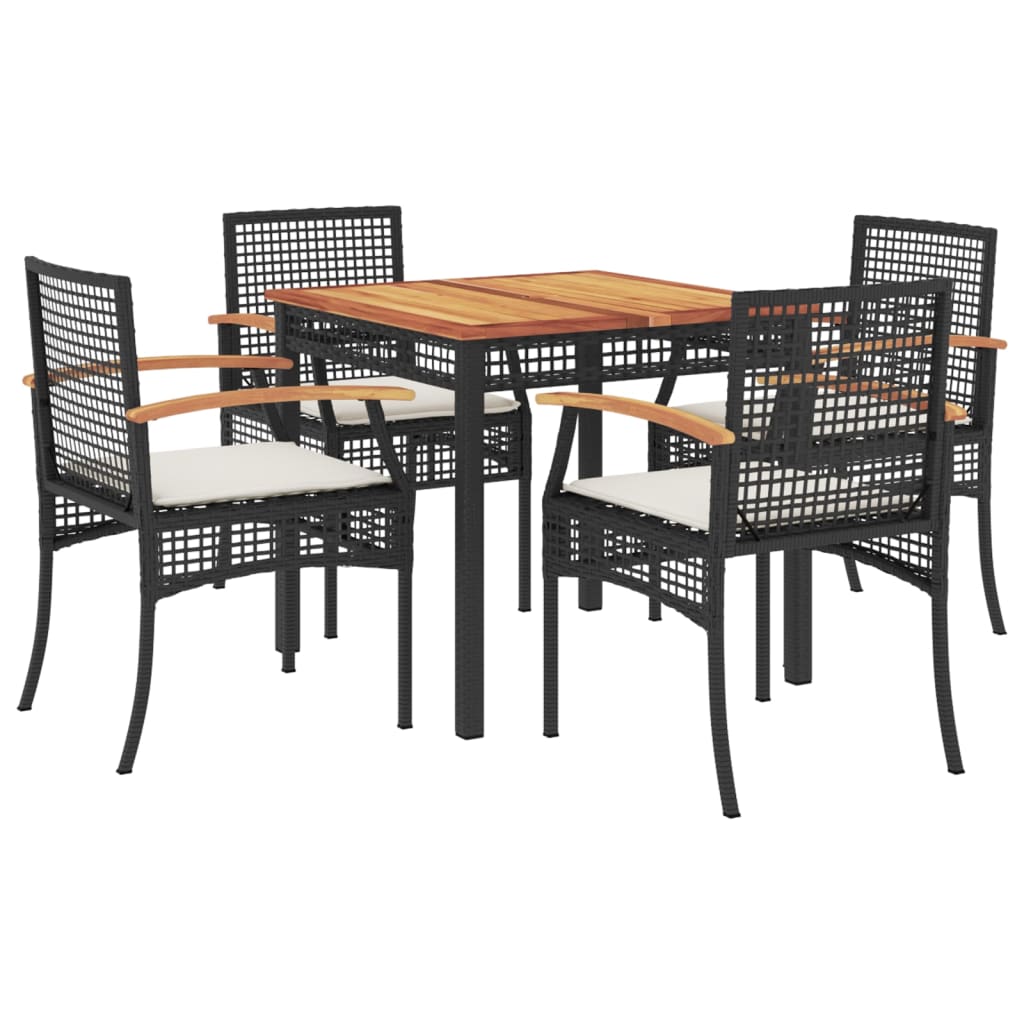Set da Pranzo da Giardino 5 pz Nero con Cuscini in Polyrattan 3213561