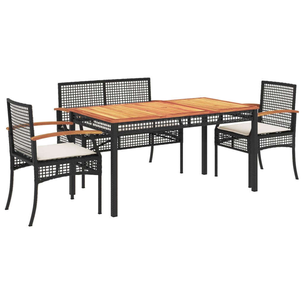 Set da Pranzo da Giardino 4 pz con Cuscini Nero in Polyrattan 3213567