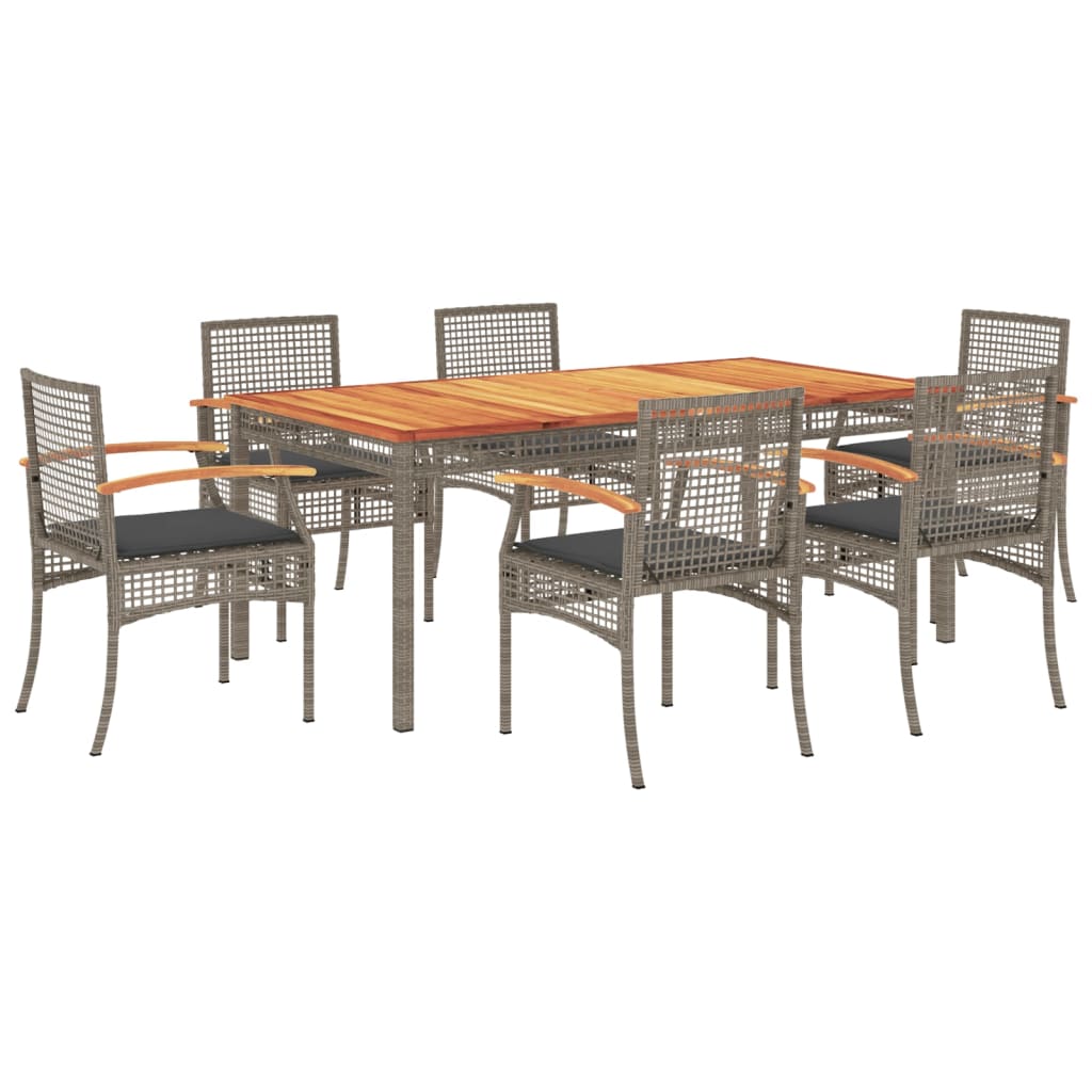 Set da Pranzo da Giardino 7 pz con Cuscini in Polyrattan Grigio 3213573