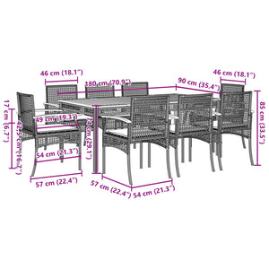 Set da Pranzo da Giardino 9 pz con Cuscini in Polyrattan Grigio 3213574