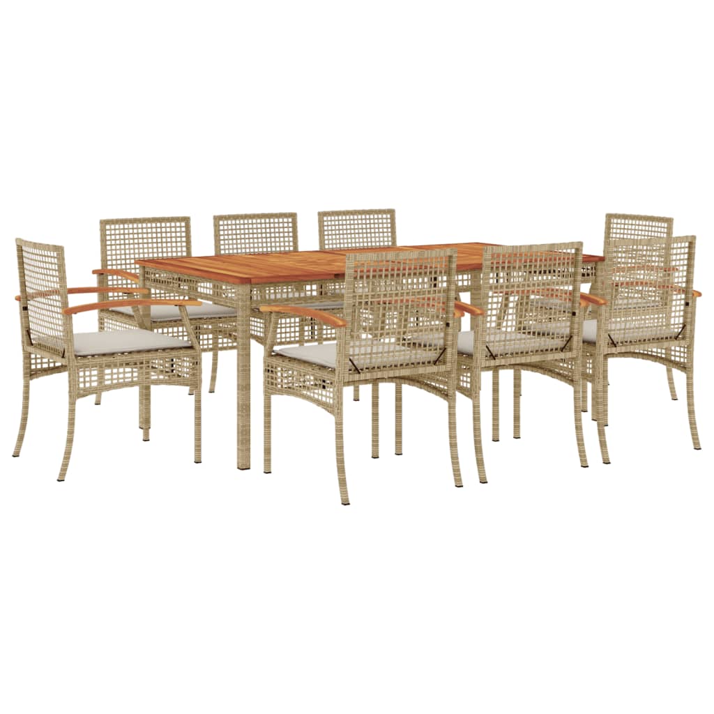 Set da Pranzo da Giardino 9 pz con Cuscini Beige in Polyrattancod mxl 90531