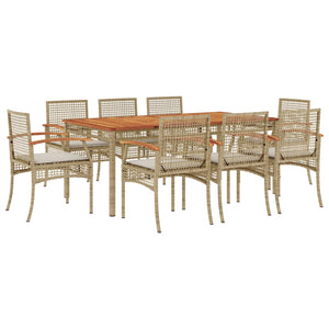 Set da Pranzo da Giardino 9 pz con Cuscini Beige in Polyrattancod mxl 90531