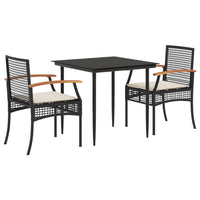 Set da Pranzo da Giardino 3 pz con Cuscini Nero in Polyrattancod mxl 114824