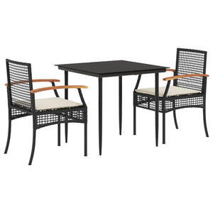 Set da Pranzo da Giardino 3 pz con Cuscini Nero in Polyrattancod mxl 114824