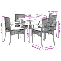 Set da Pranzo da Giardino 5 pz Nero con Cuscini in Polyrattan 3213597