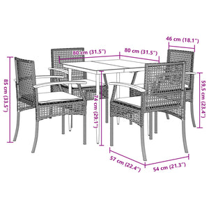 Set da Pranzo da Giardino 5 pz Nero con Cuscini in Polyrattan 3213597