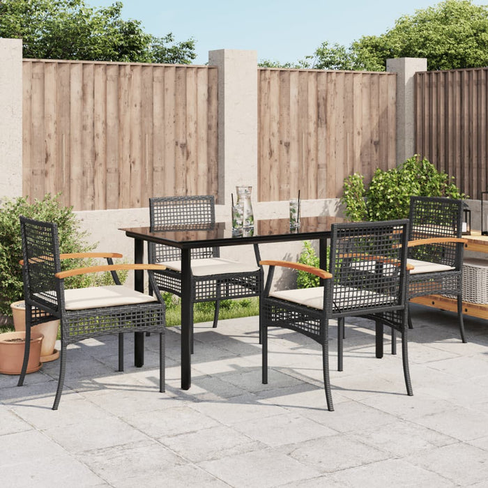 Set da Pranzo da Giardino 5 pz Nero con Cuscini in Polyrattan 3213605