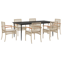 Set da Pranzo da Giardino 7 pz con Cuscini Beige in Polyrattan