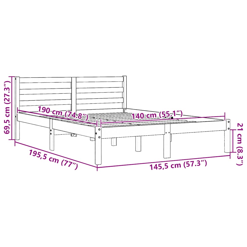 Letto senza Materasso Marrone Cera 140x190 cm in Legno di Pino 844141