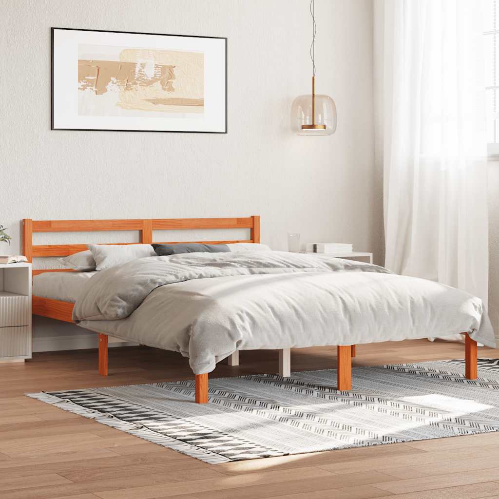 Letto senza Materasso Marrone Cera 140x190 cm in Legno di Pino 844141