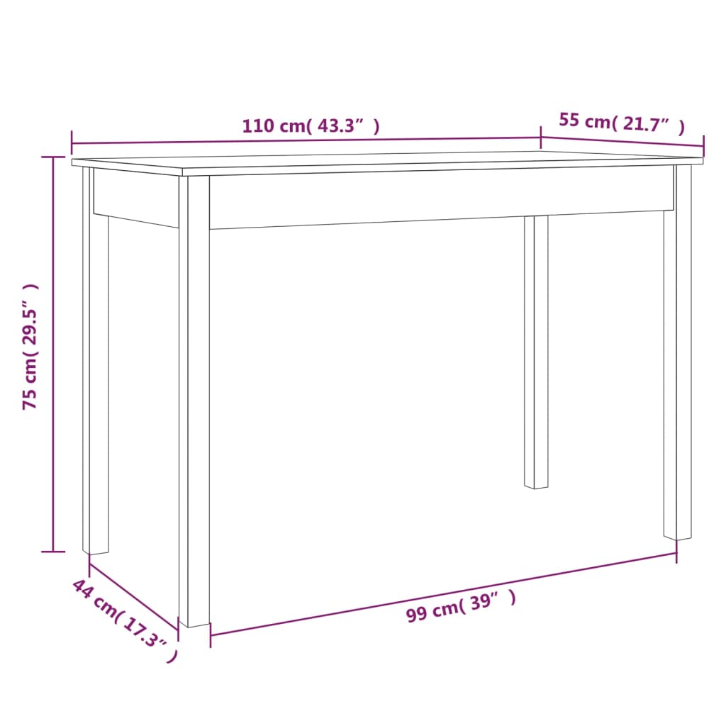 vidaXL Tavolo da Pranzo Marrone Cera 110x55x75 cm Legno Massello Pino