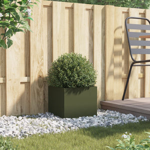Fioriera da Giardino-Vaso da Esterno-Contenitore per Piante Verde Oliva 32x30x29 cm in Acciaio