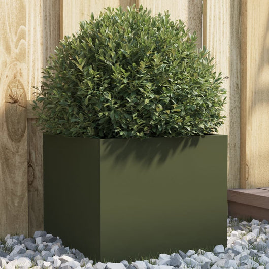 Fioriera da Giardino-Vaso da Esterno-Contenitore per Piante Verde Oliva 32x30x29 cm in Acciaio