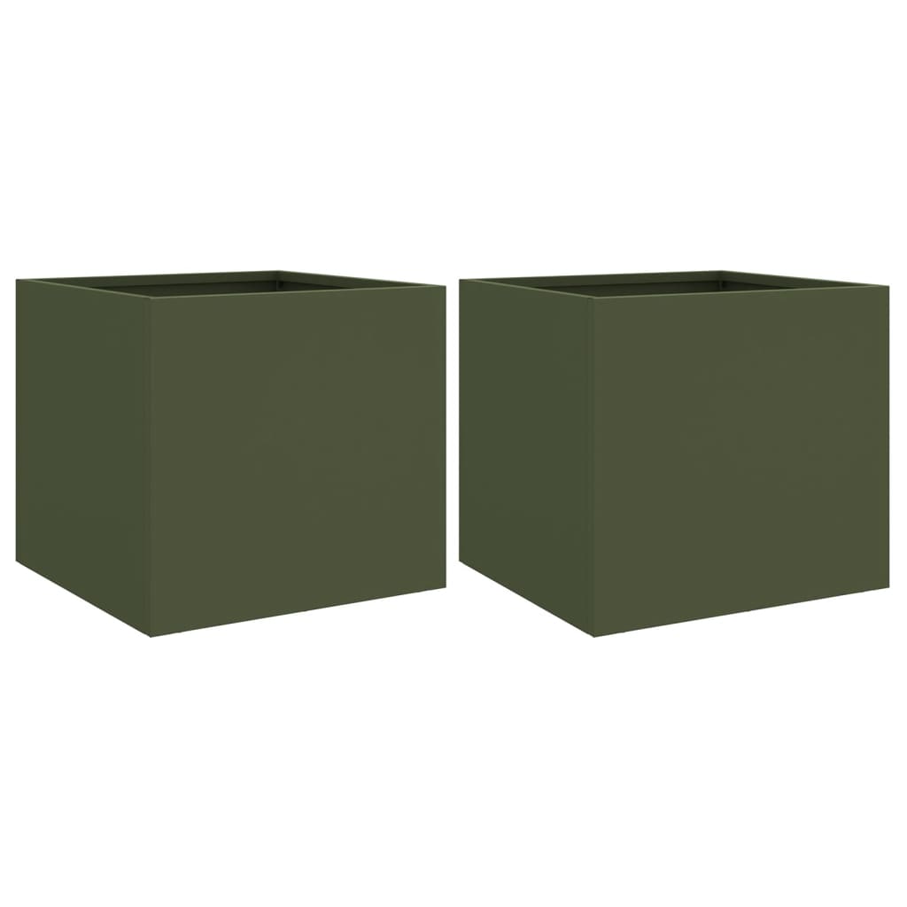 Vaso per fioriera aiuola rialzata piante fiori giardino terrazze set da 2 oliva 32 x 30 x 29 cm verde acciaio 02_0039080