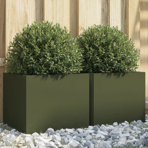 vidaXL Fioriere da Giardino 2 pz Verde Oliva 32x30x29 cm in Acciaio