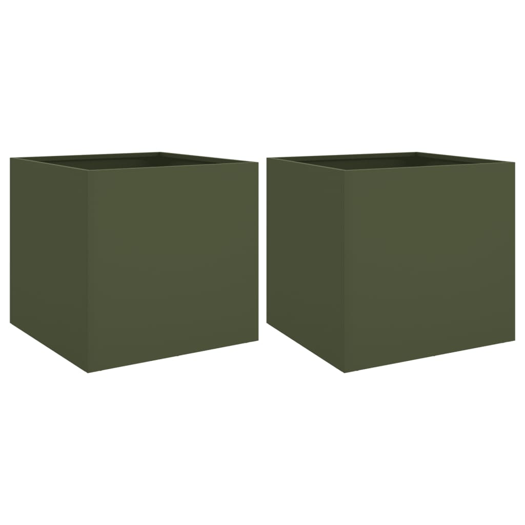 Vaso per fioriera aiuola rialzata piante fiori giardino terrazze set da 2 oliva 42 x 40 x 39 cm verde acciaio 02_0039084
