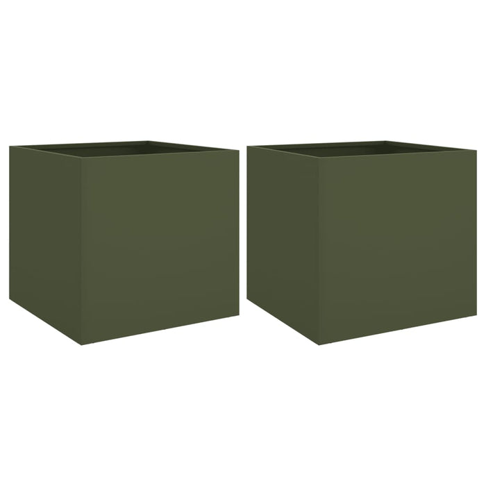 Vaso per fioriera aiuola rialzata piante fiori giardino terrazze set da 2 oliva 42 x 40 x 39 cm verde acciaio 02_0039084