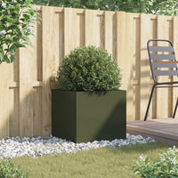 Fioriera-Vaso-Contenitore per Piante Verde Oliva 49x47x46 cm in Acciaio